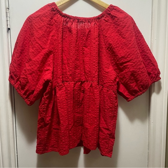 sz XL OLD NAVY babydoll puff sleeve textured top red - Picture 7 of 7